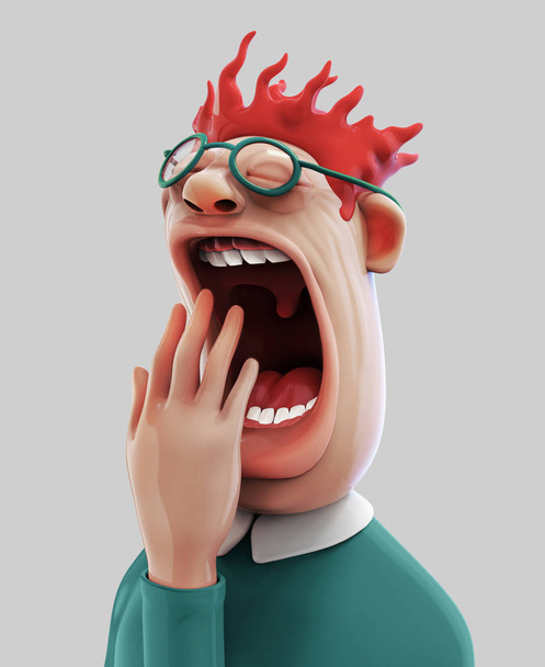 Tired yawning man 3D illustration - Photo, Image