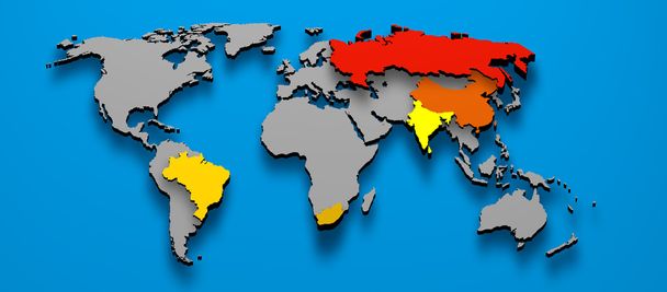 Політичній карті країн БРІК Бразилія Китай Росії Індії Південно-Африканська Республіка - Фото, зображення