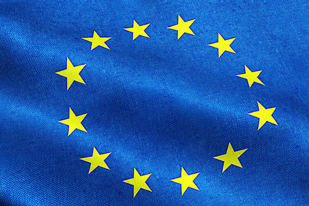 EU flag, euro flag, flag of european union waving, yellow star  - Фото, зображення