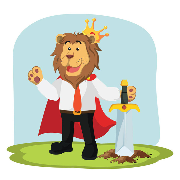 business lion king holding sword - Vector, afbeelding
