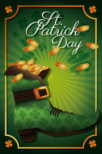 st patrick day leprechaun boot coins shiny celebration traditional clover background - Vetor, Imagem