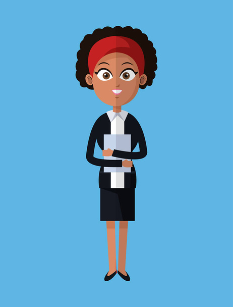 γελοιογραφία Αφρο γυναίκα επιχειρησιακής ηγεσίας με φάκελο - Διάνυσμα, εικόνα
