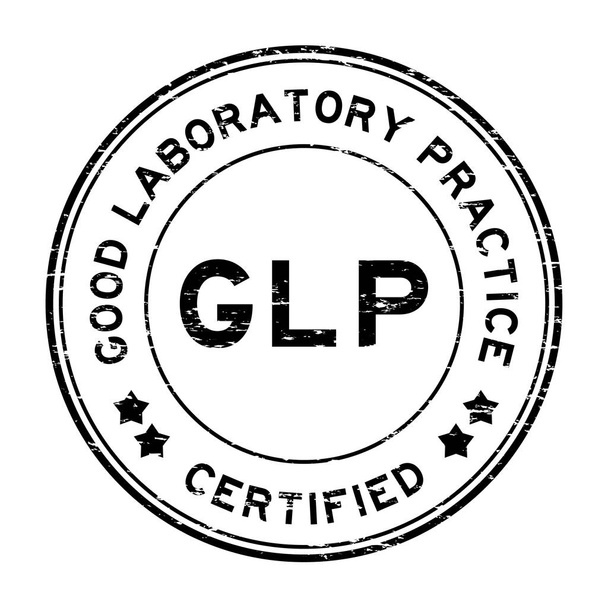 Grunge black GLP (Good Laboratory Practice) certified round rubb - Vector, Image