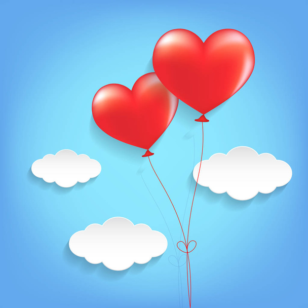 Heart shape balloons with cloud. - Vector, afbeelding