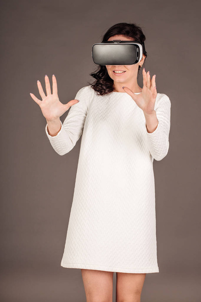 female with glasses of virtual reality. VR headset glasses devic - Foto, Imagem