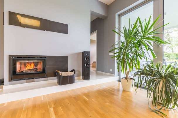 Modern fireplace in villa interior - Φωτογραφία, εικόνα