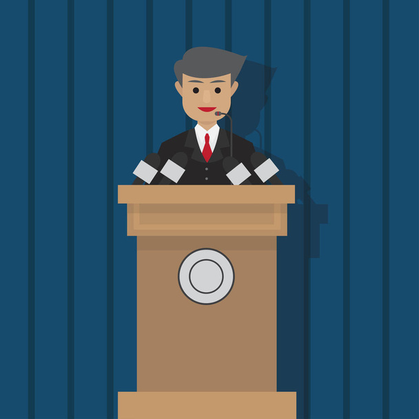 Politician talking on podium, vector illustration - Vector, Image
