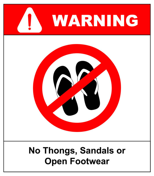 Zeichen keine Sandalen. kein Hausschuh rotes Verbotsschild auf weißem Hintergrund. Verbot von Flip-Flops. Aktienillustration - Vektor, Bild