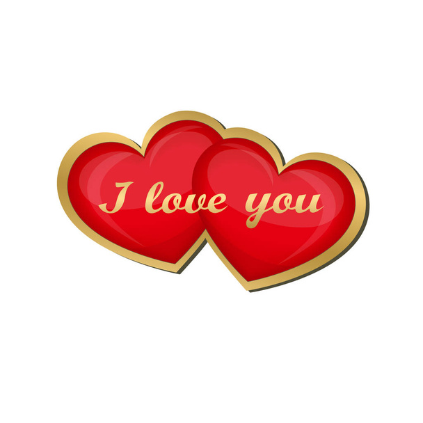 I love you. Two red hearts isolated in a gold frame. Creative design for Valentine's day. Vector illustration - Вектор, зображення
