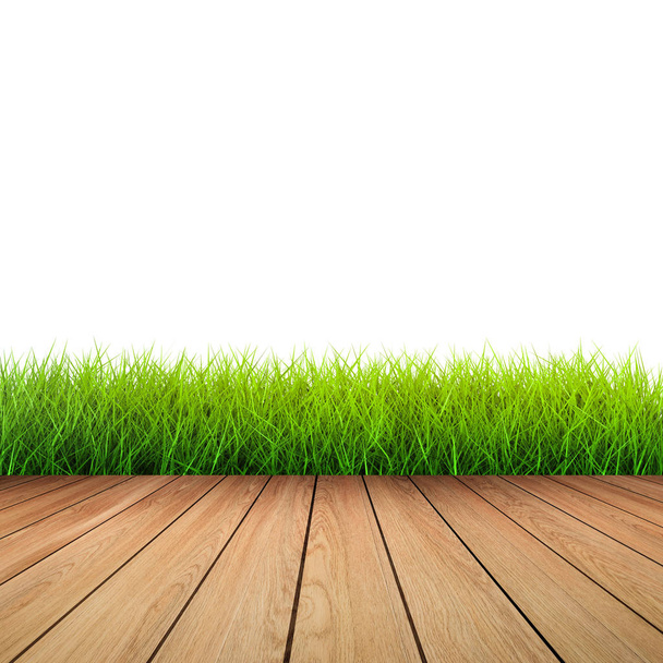 ahşap zemin ile yeşil çimen - Fotoğraf, Görsel
