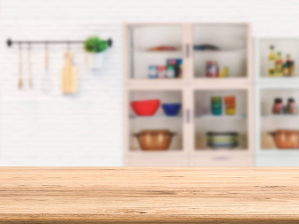 деревянный стол с кухонным фоном
 - Фото, изображение