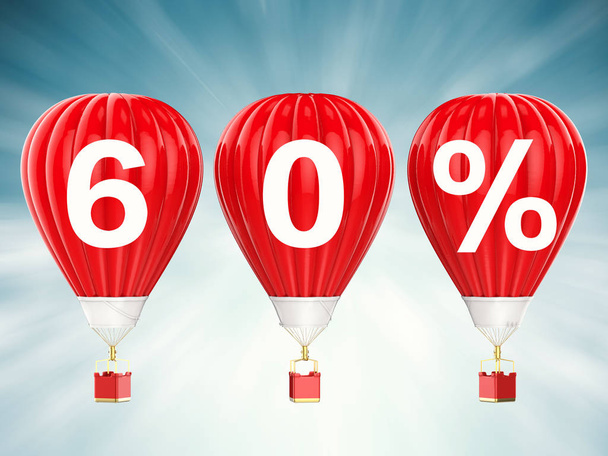 60 % prodej nápis na červené horkovzdušné balóny - Fotografie, Obrázek