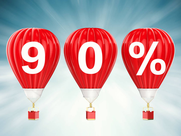90% sinal de venda em balões de ar quente vermelho
 - Foto, Imagem