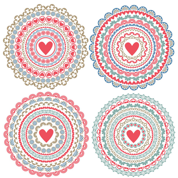 set of isolated mandalas on Valentines Day  - Vector, Image
