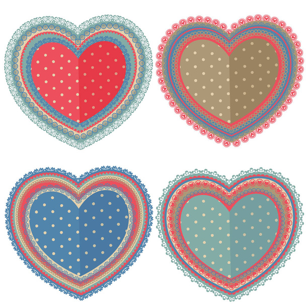 set of isolated vintage hearts  - Vector, afbeelding