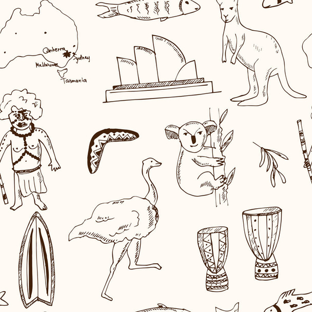 Collection of Australia doodle vector seamless pattern - Διάνυσμα, εικόνα