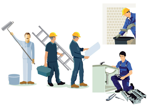 Craftsman, installer, plumber and architect - Vector, Image