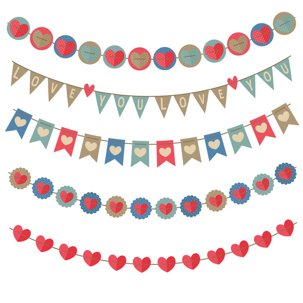 set of isolated vintage garlands on Valentines Day part 2  - Vettoriali, immagini
