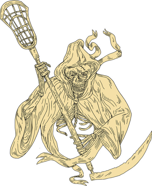 Grim Reaper Lacrosse kibír rajz - Vektor, kép