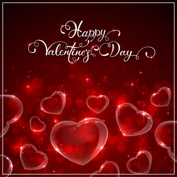 Happy Valentines Day on red background with hearts - Vettoriali, immagini