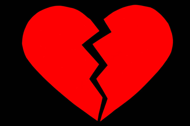 Red heartbreak / broken heart. close up of a paper broken heart  - Photo, Image