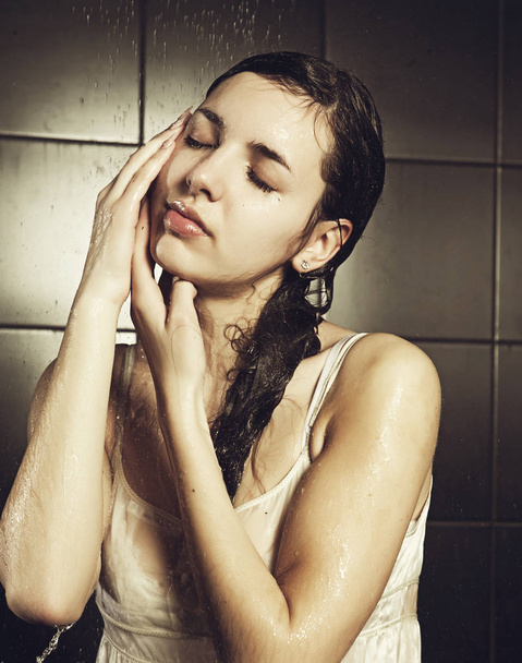 Wet woman  with water drop. - Valokuva, kuva