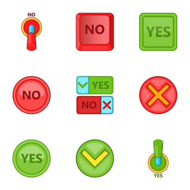 Yes and no button icons set, cartoon style - Vettoriali, immagini