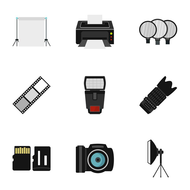 Fotografie iconen set, vlakke stijl - Vector, afbeelding
