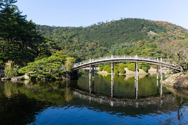 Traditional Ritsurin Garden and wooden bridge - Photo, Image