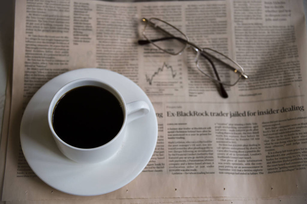 Morning coffee with newspaper - Fotoğraf, Görsel