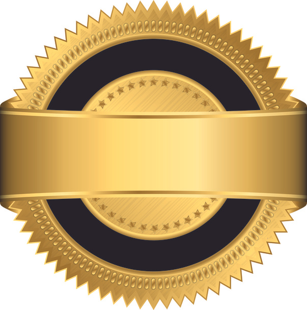 Golden blank label with golden ribbon, vector illustration - Vecteur, image