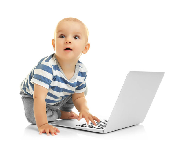 Cute baby boy with laptop - Фото, зображення