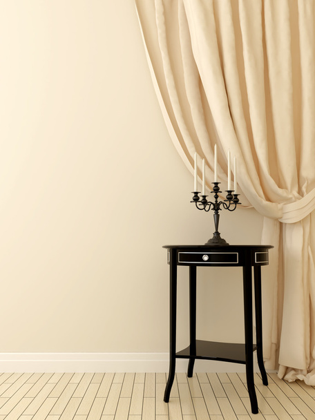 Mesa clásica y cortinas beige
 - Foto, imagen