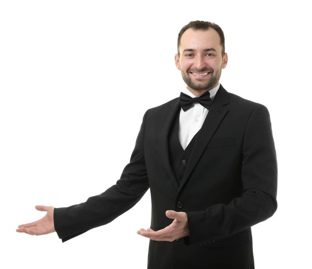 Handsome waiter on white   - Фото, изображение