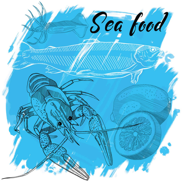 Vector illustration seafood restaurant menu - Vektör, Görsel