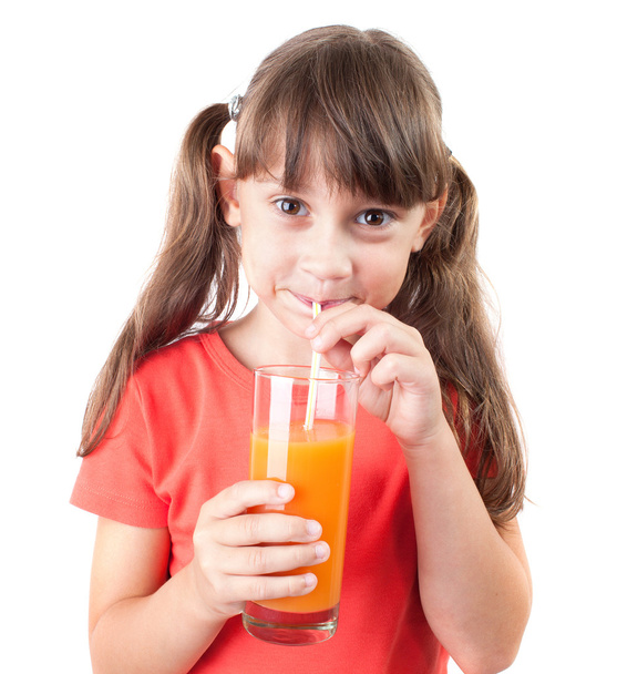 Pretty little girl with a glass of juice - Fotoğraf, Görsel