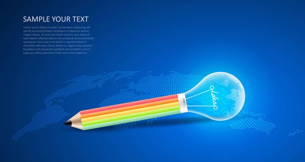 Blue background with abstract pencil lightbulb. - Vector, Image