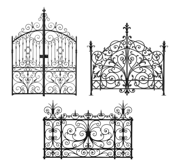 Collection of black forged gates with decorative lattice - Фото, зображення
