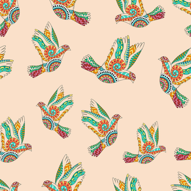 Palomas voladoras dibujadas a mano para colorear adultos anti estrés
.  - Vector, Imagen