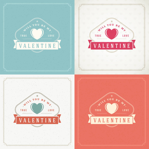 Happy Valentines Day Greeting Cards or Posters Set - Вектор,изображение