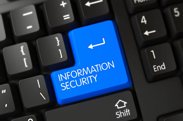 Seguridad de la información Primer plano del botón azul del teclado. 3D
. - Foto, imagen