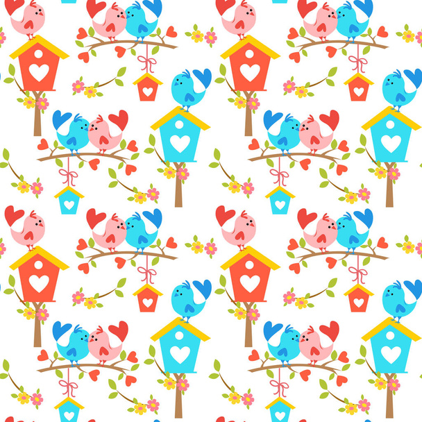 romantic pattern with love birds - Vector, Image