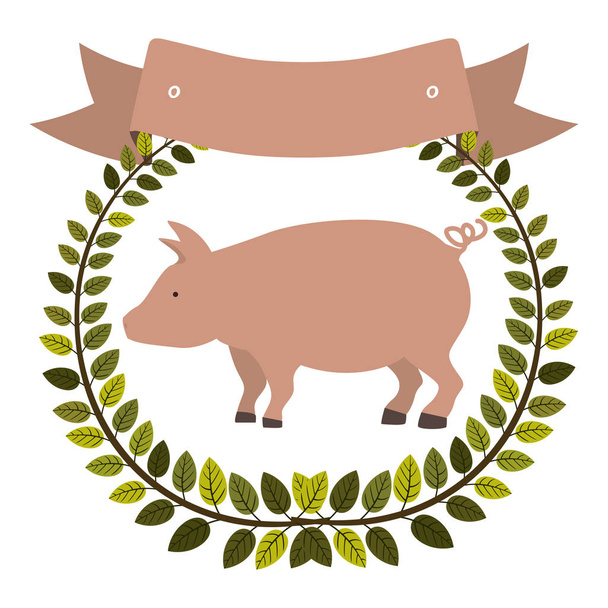 colorful olive crown and ribbon with pink pig - Vector, Image
