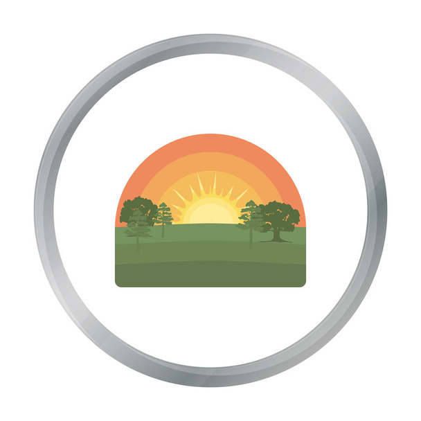 Sunrise icon in cartoon style isolated on white background. Weather symbol stock vector illustration. - Wektor, obraz