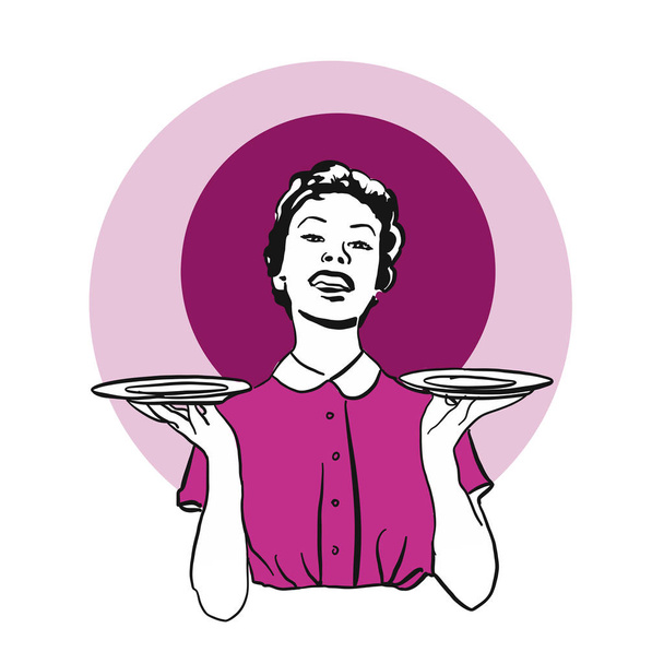 Camarera con dos platos, boceto
 - Vector, Imagen