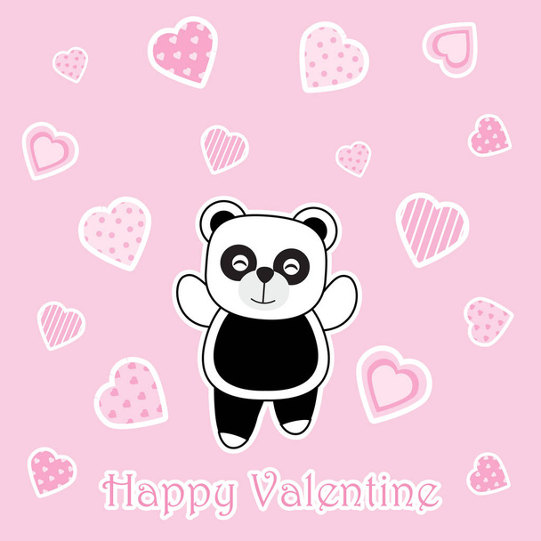 cartão de Dia dos Namorados com panda bonito no fundo do amor
 - Vetor, Imagem