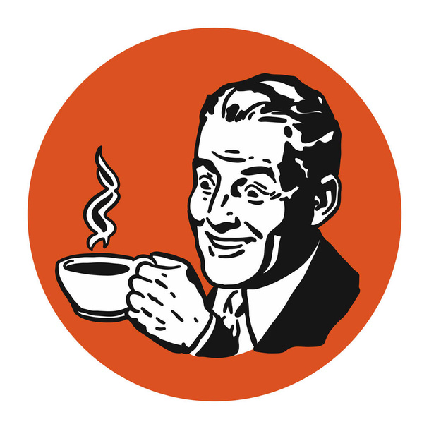 Hombre con taza de café, logotipo Vintage
 - Vector, Imagen