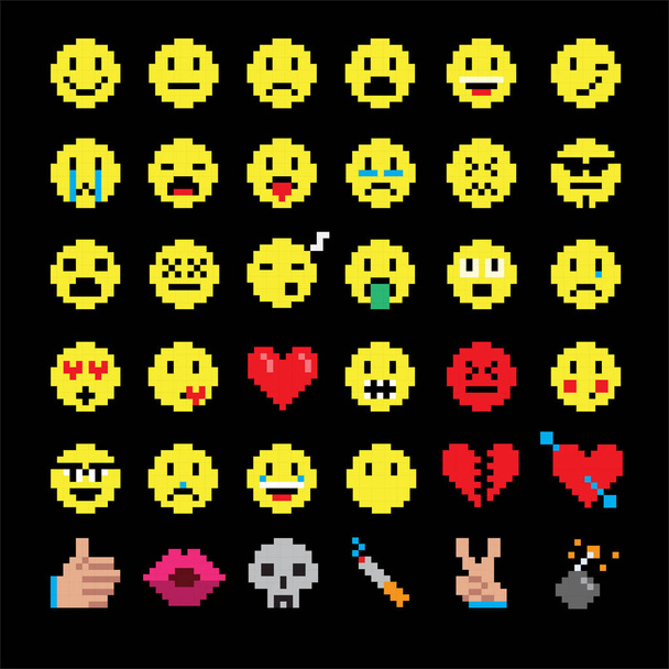 vector pixel arte del emoticono sonriente conjunto para representar varias emociones
 - Vector, Imagen