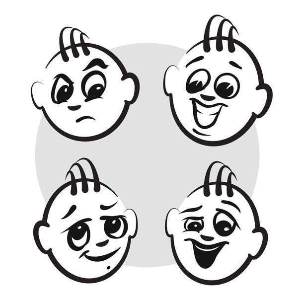 Strichmännchen-Serie Emotionen - Jungs Gesichter - Vektor, Bild