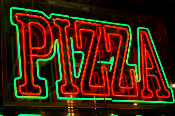Signo de pizza de neón
 - Foto, imagen